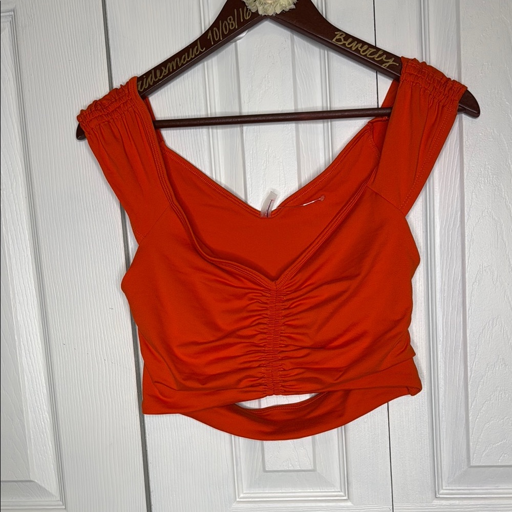FP Movement by Free People Neon Coral Ruched Crop Top - Picture 4 of 6